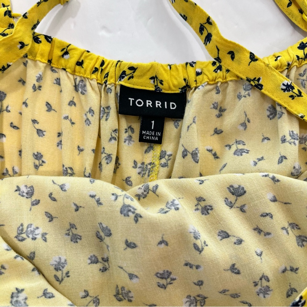Torrid Mustard Yellow Floral Challis Ruffle V Neck Sleeveless Dress Size 1X - Picture 10 of 10